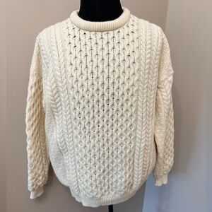 Aran Crafts Merino Wool Sweater Fishermen's Cable Knit Made in Ireland Cream XXL